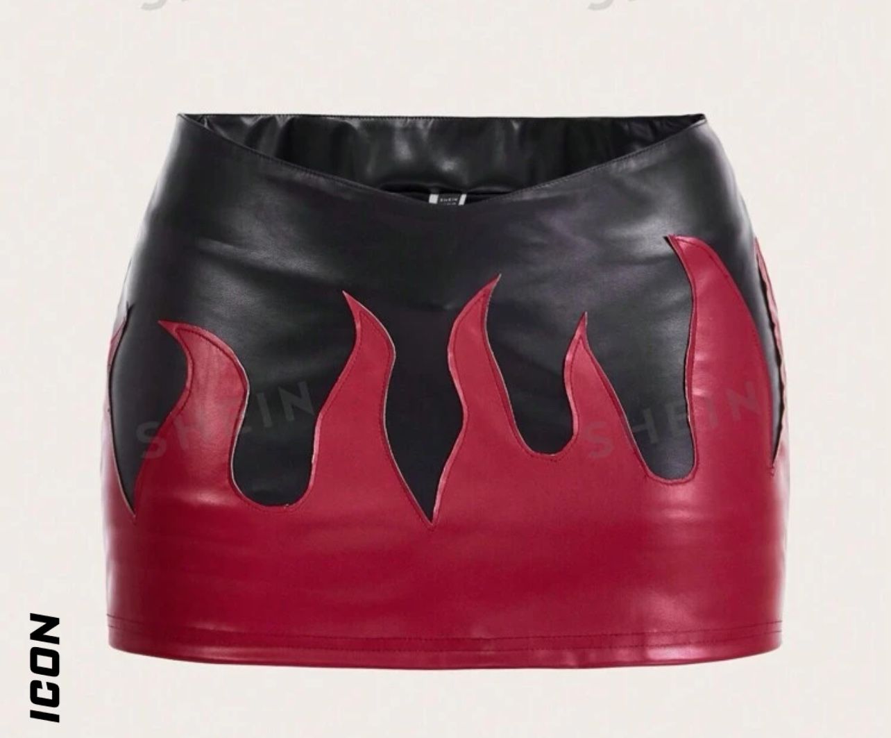Red leather mini skirt with flame design