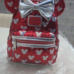 Red And Silver Glitter Loungefly Bag New With Tag Hard Tag Minnie Mouse Sequince