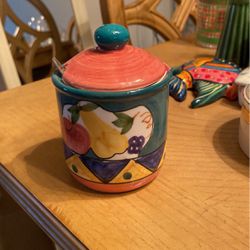 Colorful Ceramic Pot With Spoon