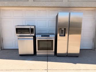 Refrigerator Range Dishwasher Microwave Stainless Set 60 Day Warranty