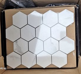 Carrara 3 in. Hexagon 12 in. x 12 in. Polished Porcelain Mesh-Mounted Mosaic Floor and Wall Tile