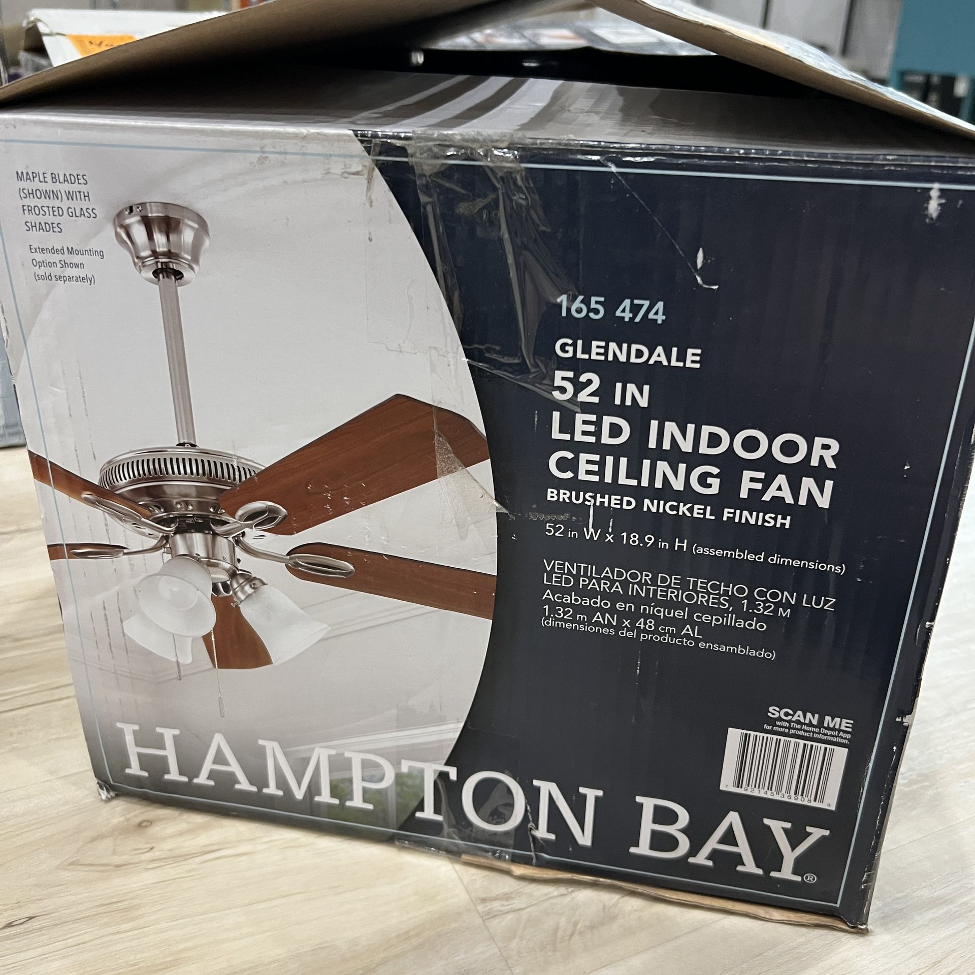 Hampton Bay Glendale 52 in. LED Indoor Brushed Nickel Ceiling Fan w/ Light Kit