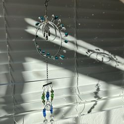 Handmade Beaded Suncatcher with Crystal Prisms - Rainbow Window Art 