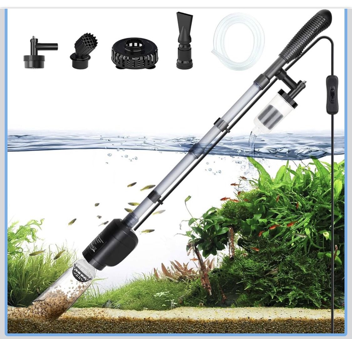 AQQA Electric Aquarium Vacuum Cleaner, Gravel Cleaner and Water Changer, 6-in-1 Multifunctional Fish and Turtle Tank Cleaning Tools for Water Cleaning