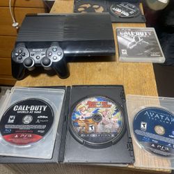 Playstation 3 Super Slim 250GB Lot Bundle Controller, Cables, & 5 Games PS3