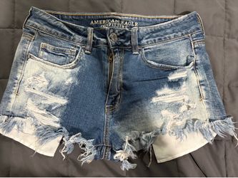 American Eagle stretch distressed hi-rise shortie jean shorts