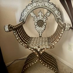 Syrian Inlaid Mother Of Pearl Antique Folding Walnut Chair, 1900’s