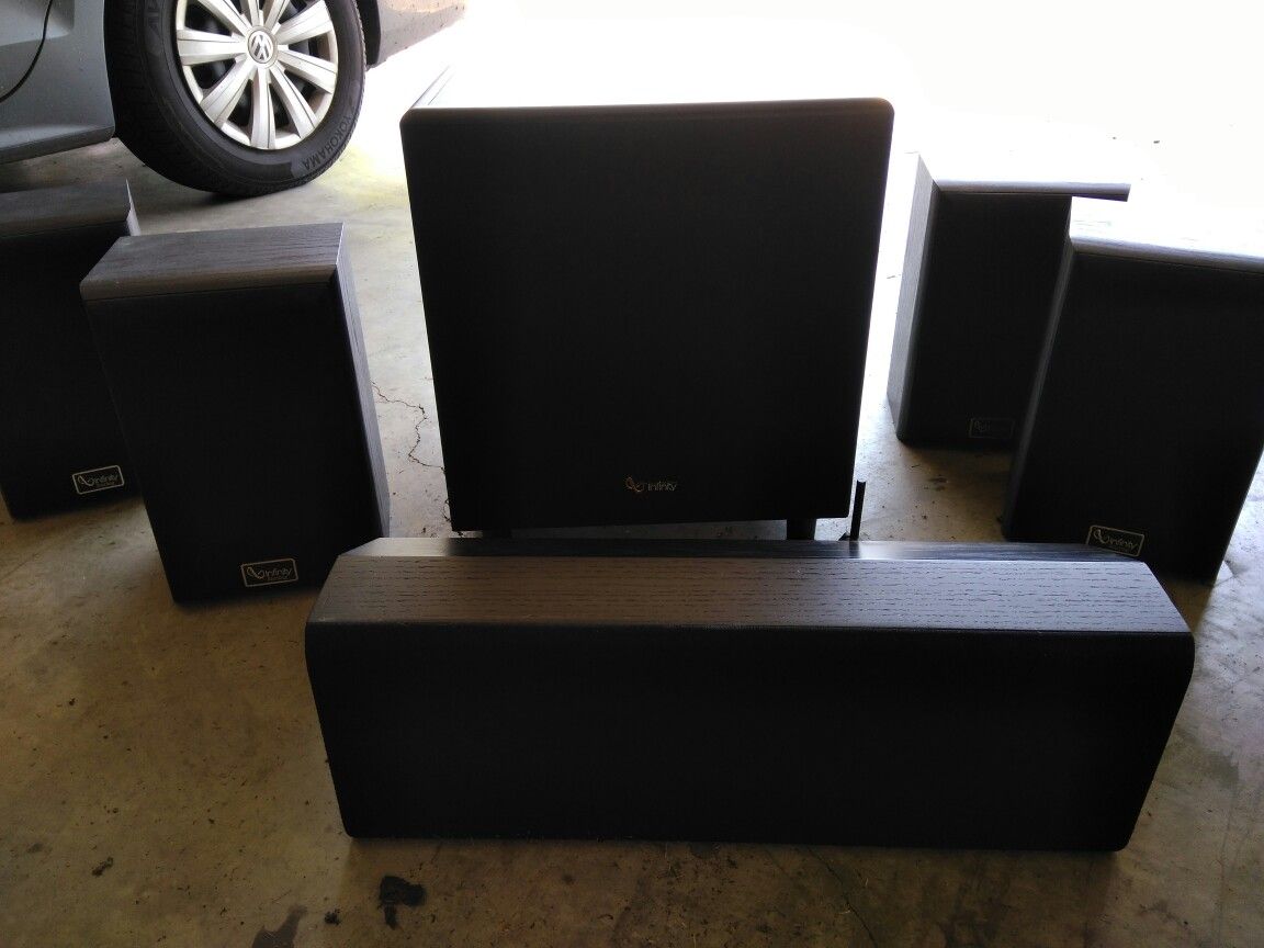 Infinity home theatre, including 4 SS-2001,1 powered subwoofer, 1 center Channel