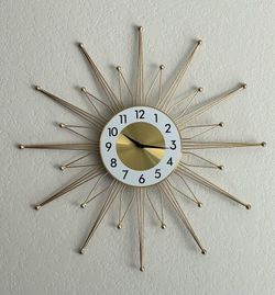 Gold wall clock MCM art deco starburst