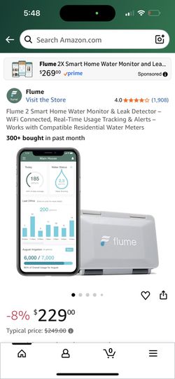 Flume 2 Smart Home Water Monitor & Leak Detector – WiFi Connected, Real-Time Usage Tracking & Alerts
