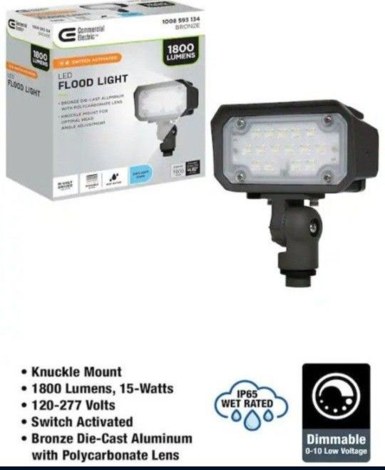 Flood Security Light LED 5",1800 LMN, Aluminum,Adjustable Knuckle In Bronze