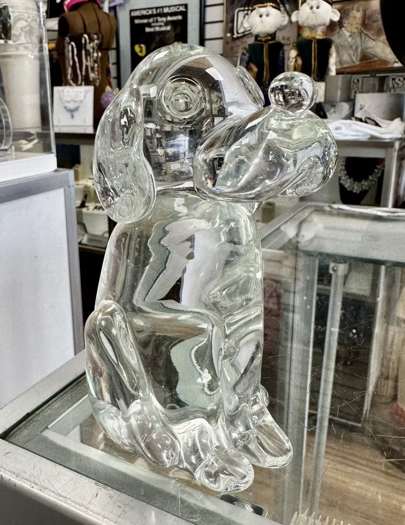 F.L Art Murano Glass Clear Beagle Dog Paperweight 5.5” Figurine Statue / SIGNED