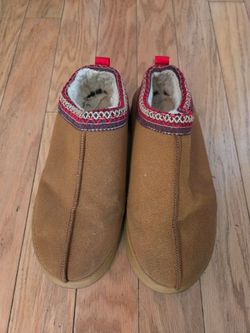 Tan Suede Sherpa-Lined Slip-On Slippers