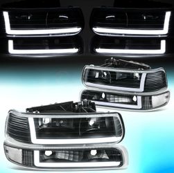 00-06 Chevy Tahoe Black Clear Reflector LED Strip Headlights Parking Lights