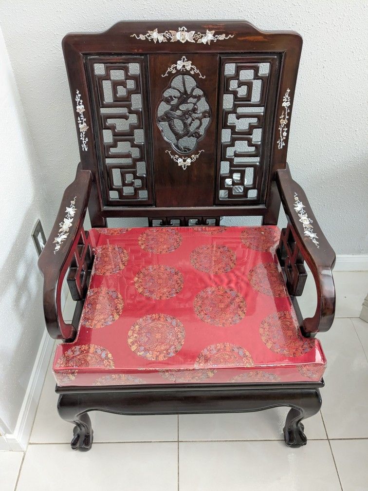 (4) Chinese Carved Rosewood Pearl Inlay Chairs