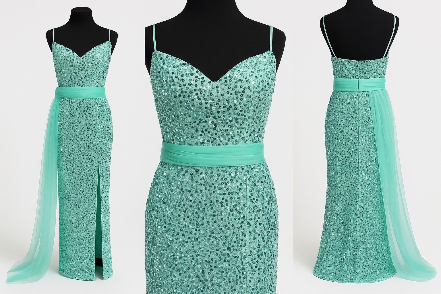 Sparkling Mint Green Sequin Evening Gown  Size Medium  Mermaid Silhouette  with Tulle Sash is available for purchase on au PAY Market - Imported Goods  Online Store Co.Ltd. | au PAY
