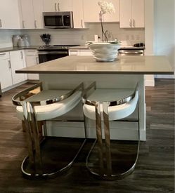 Modern Chrome + White Faux Leather Counter Stools