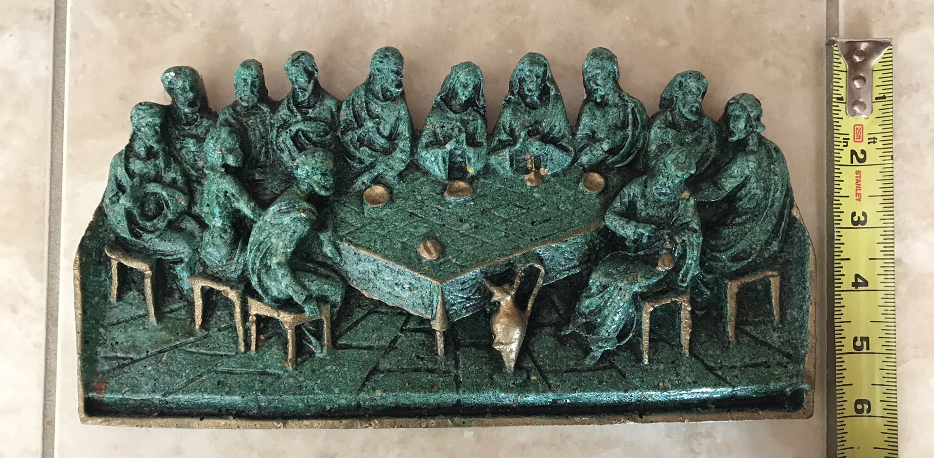 Last Supper Vintage Emerald Green Resin Relief Wall Hanging