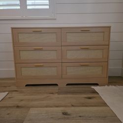 New 6 Drawer Rattan Dresser Boho Modern Wood Chest with Ample Storage for Bedroom Closet and Living Room