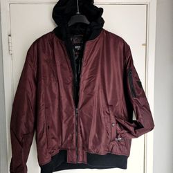 Men's Guess Jacket XXL Burgundy Hoodie New