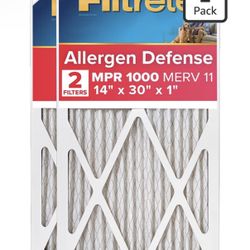 3m Filtrete 14x30x1, AC Furnace Air Filter MPR 1 MERV 11, Allergen Defense, 2-Pack (exact dimensions 13.81 x 29.81 x .81)