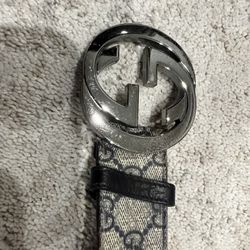 Gucci Leather Belt With Canvas