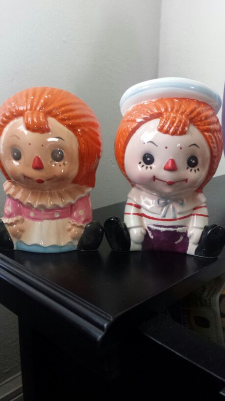 Raggedy Ann Anne and Andy Figurine Planter Vase Made in Japan