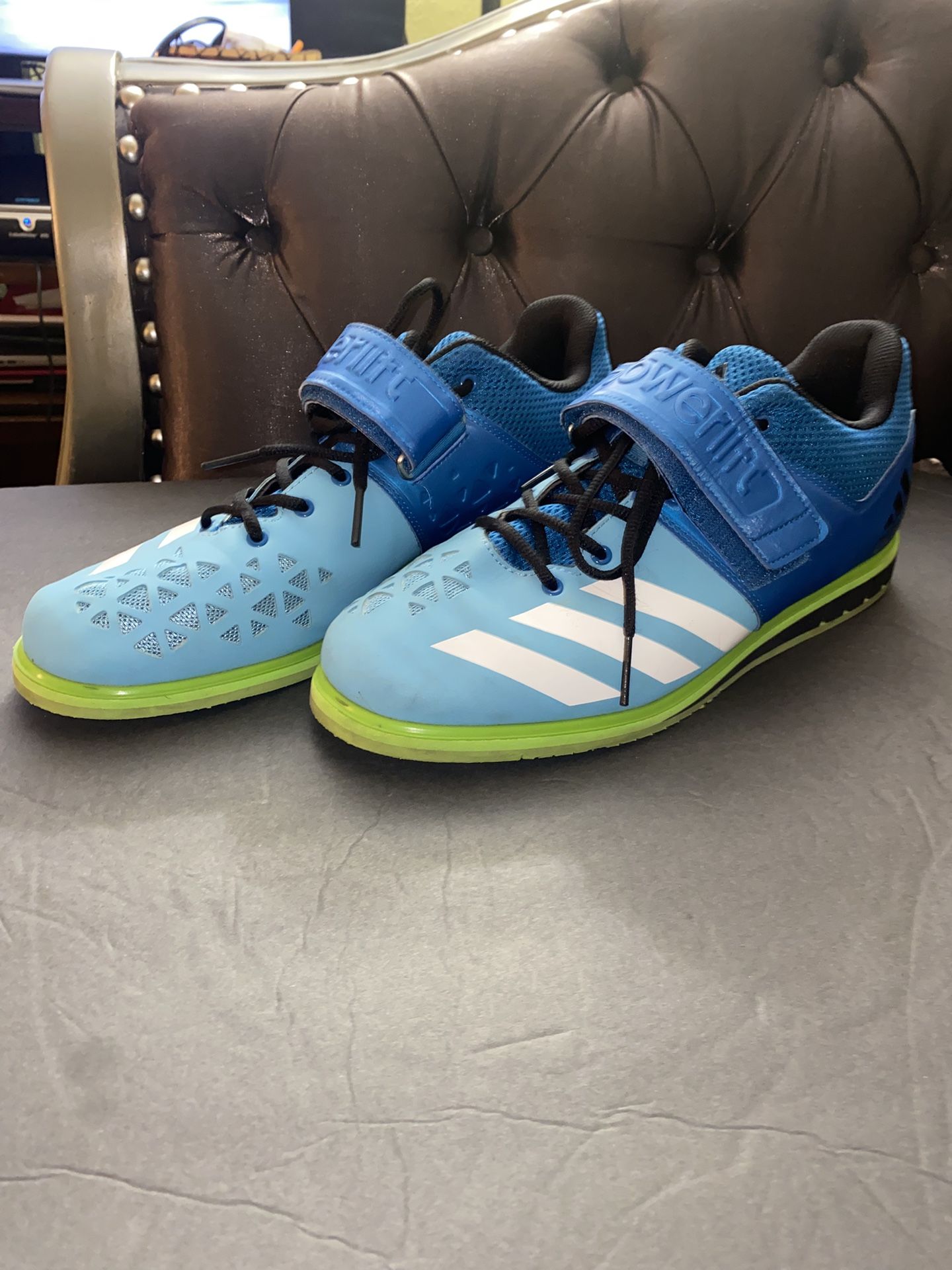 Adidas Powerlift 3 Weightlifting Shoes Mens 12 Blue Green Lace-Up Strap Gym