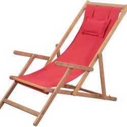vidaXL Folding Beach Chair - Versatile and Durable Wood Frame with Weather Resistant Fabric - Adjustable and Portable - Perfect for Beach, Patio, Gard
