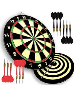 Paper Dartboard W/Two Games Design, w/ 12 Steel Tip Darts, One Piece Shaft, 15”