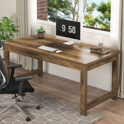 63 in. Rectangle Dark Brown Wooedn Executive Desk, Long Computer Desk for Home Office, Study Room