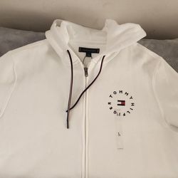 Tommy Hilfiger Full-Zip Hoodie Color: White, Size L