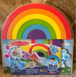 MELISSA & DOUG~BLUE’S CLUES WOODEN RAINBOW PUZZLE~18 MONTHS~NEW~SEALED