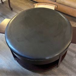 Round Leather Ottoman Coffee Table with Storage.