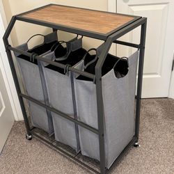 TRINITY three bag Laundry cart with flip up top and wheels - Dark Grey