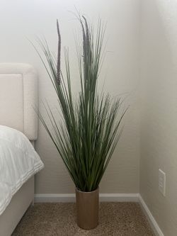 Artificial Red Floral and Reed Grass Bundle with Iridescent Planter