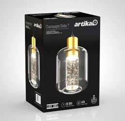 Artika Champagne Globe 1 Black/Gold 1-Light Integrated LED Pendant, Dimmable