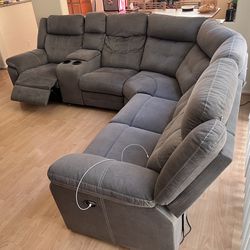 Sectional Gray Recliner Sofa / Corner Reclining Sofa / L-Shape 5-Seater Sofa