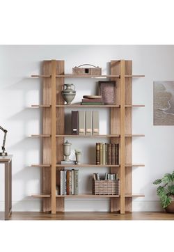Japandi Style Tall Display Shelf - 5-Tier Staggered Design