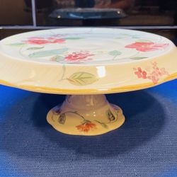 Vintage Pfaltzgraff “Silk Rose” Pattern Ceramic Cake Stand 