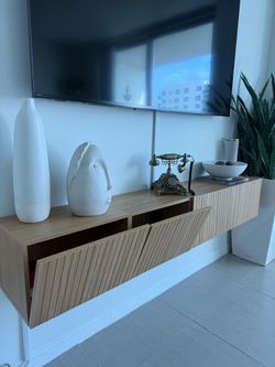 Floating Wood TV Console with Ribbed Doors