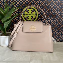 New, tory burch Britten patent small satchel crossbody handbag , devon sand