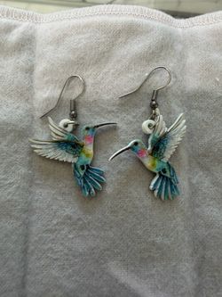 Colorful Hummingbird Drop Earrings - Multicolor Bird Design
