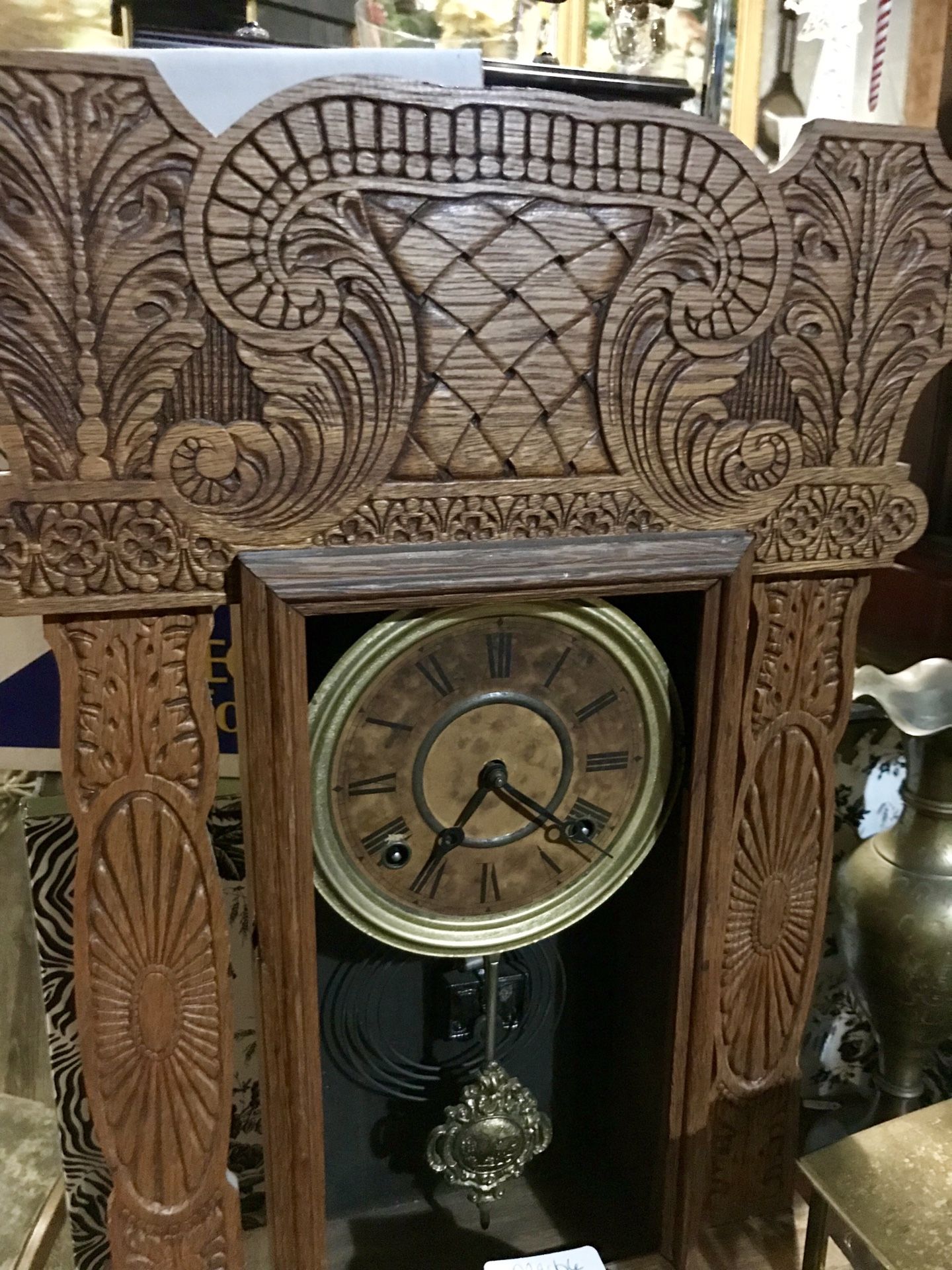 Antique hand carved clock, mantel clock, unique