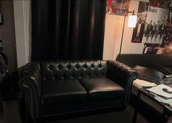 leather vintage style couch + coffee table