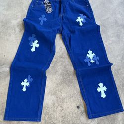 Blue Chrome Hearts Jeans 