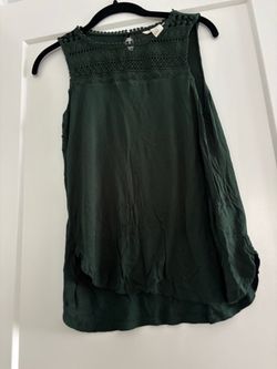 Women's Dark Green Lace Yoke Sleeveless Top