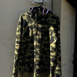 Bape Green Camo Shark Zip Up Sweater 