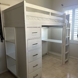 Twin Loft Bed W/built In Drawers, Shelf And Desk