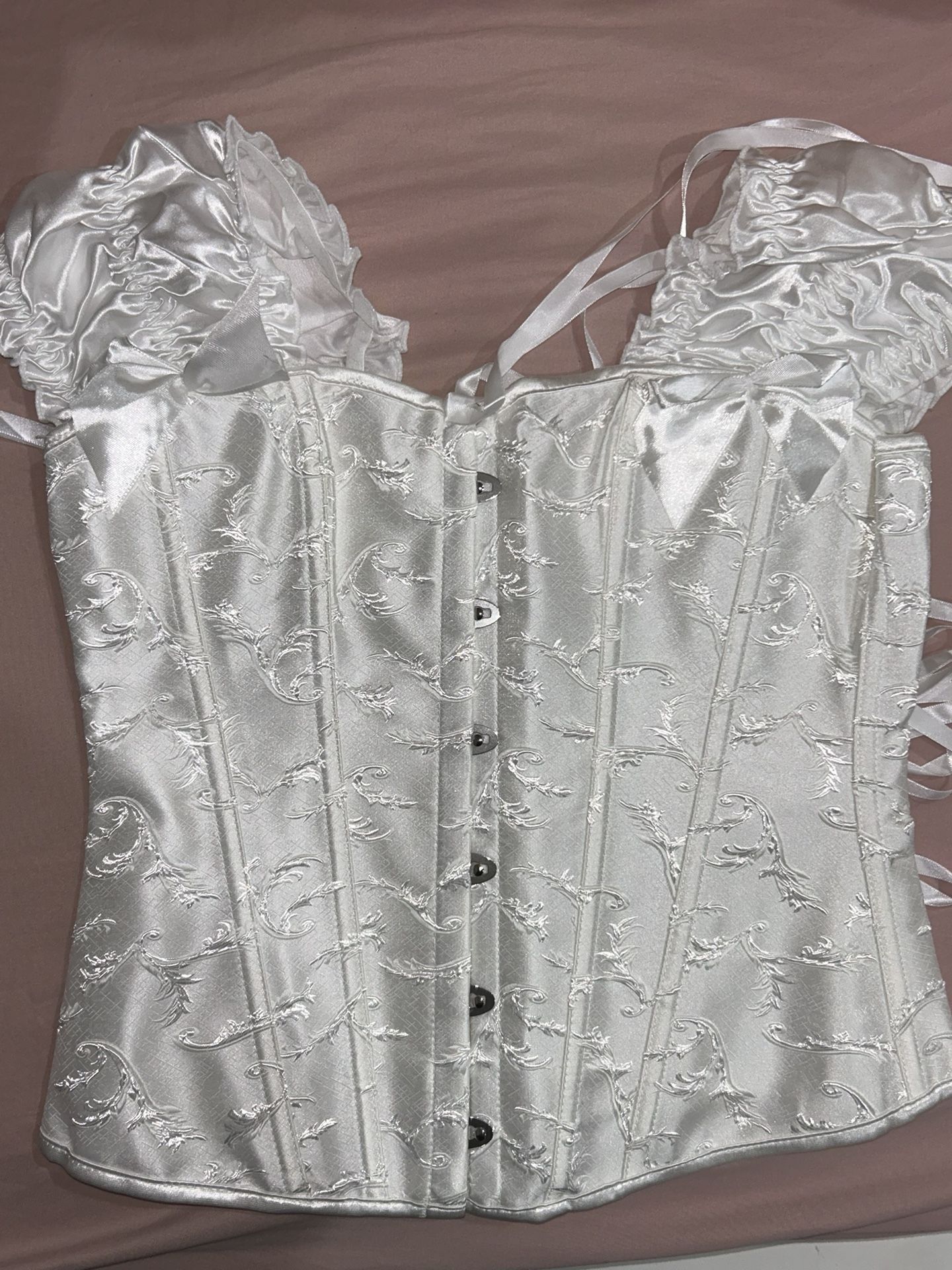 White Satin Embroidered Boned Corset Top